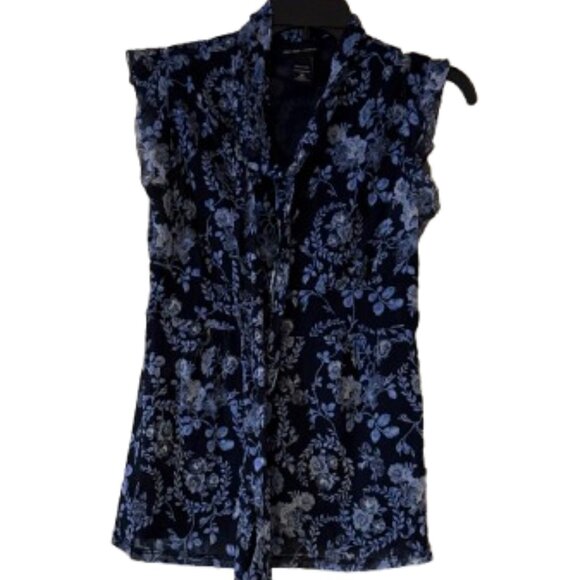 New York & Company Blue Floral Sleeveless Blouse w/Lining & Neck Tie - Medium - Picture 1 of 5